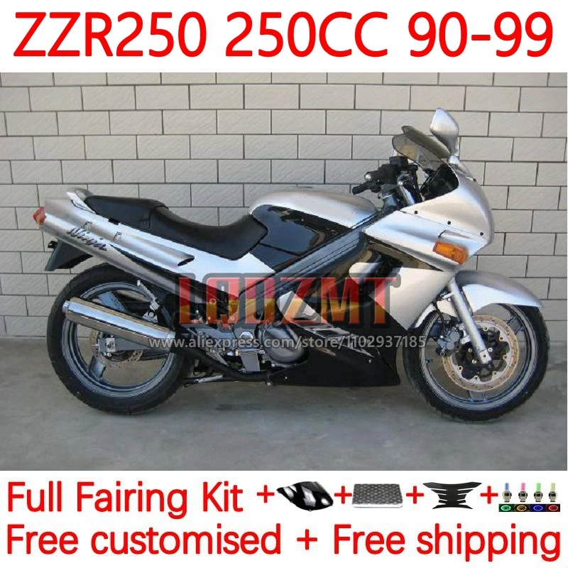 

Silver Black Fairing Kit For KAWASAKI NINJA ZZR-250 90-99 ZZR 250 ZZR250 1990 1991 1992 1993 1994 95 96 97 98 99 Frame 16No.12