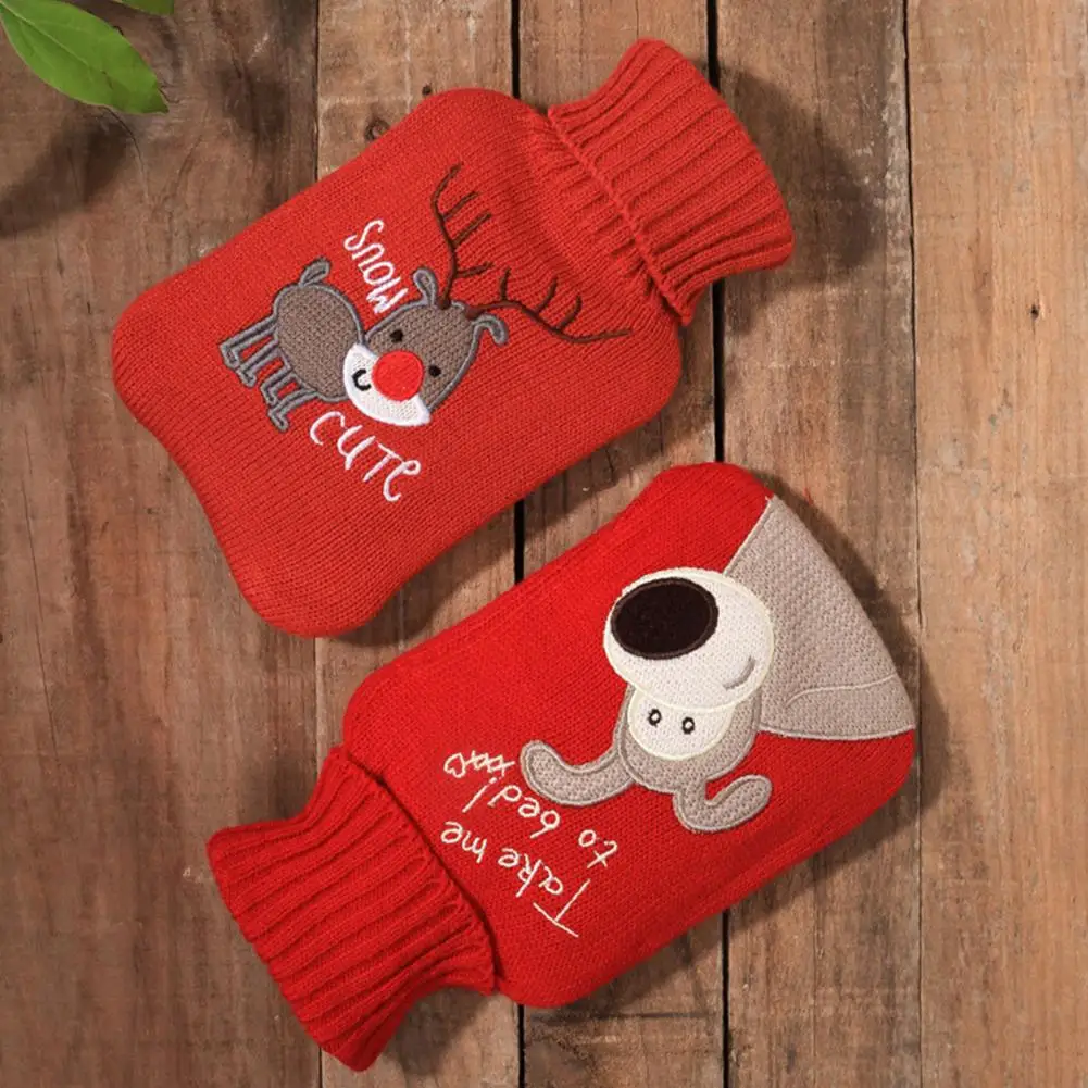 

1000ml Hot Water Bottle Knitted Cover Rubber Thickened Hand Warmer Water Injection Winter Home Warm Supplies Christmas Gifts