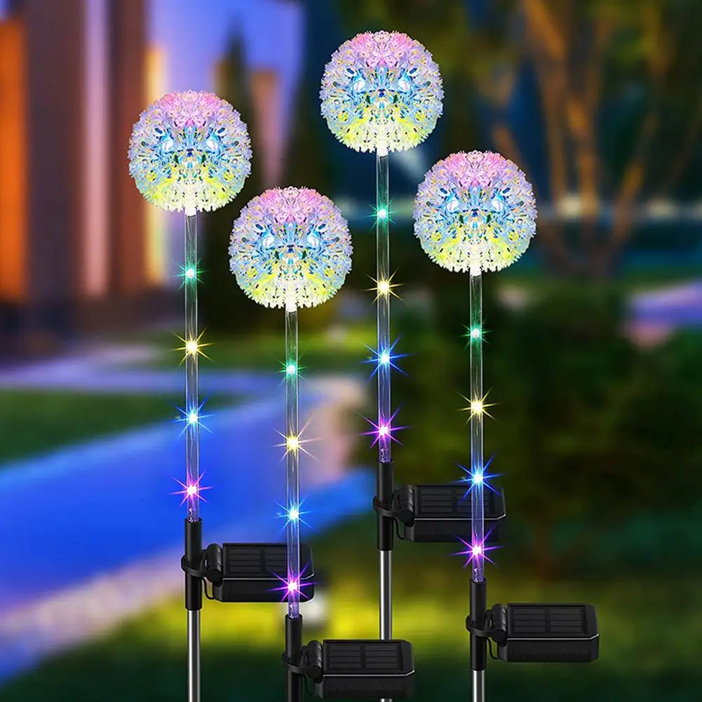 2pcs Solar Lights Ip65 Waterproof Simulation Dandelion Decoration Lamp Colour Changing For Outdoor Lawn Balcony Patio Yard