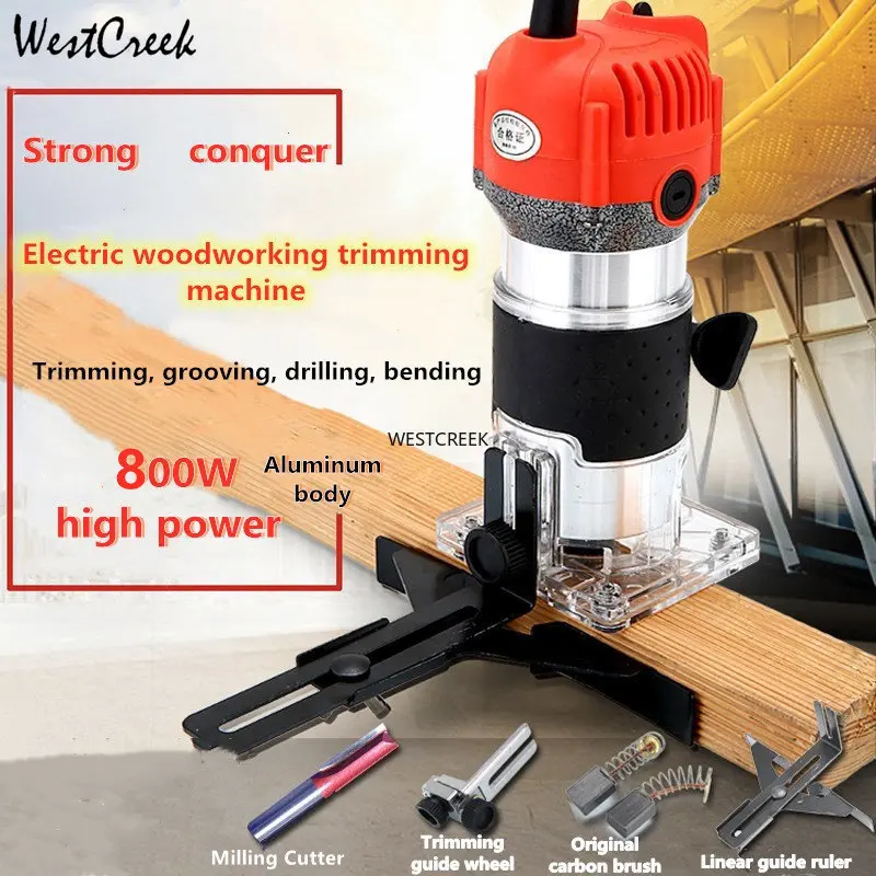 

800W Woodworking Electric Trimmer 30000 RPM Wood Engraving Slotting Trimming Machine Carving Router Slotting With Milling cutter