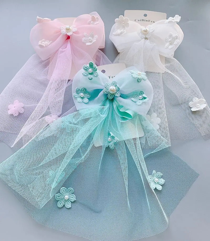 

Children's hair accessories wedding flower girl top clip small flower beaded bow