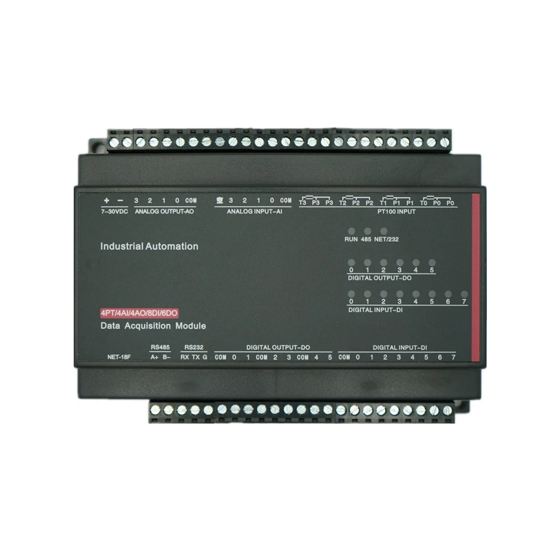 

4PT100 Temperature 4AI Analog Input 4AO Analog Output 8DI Digital Input 6DO Normally open relay Output