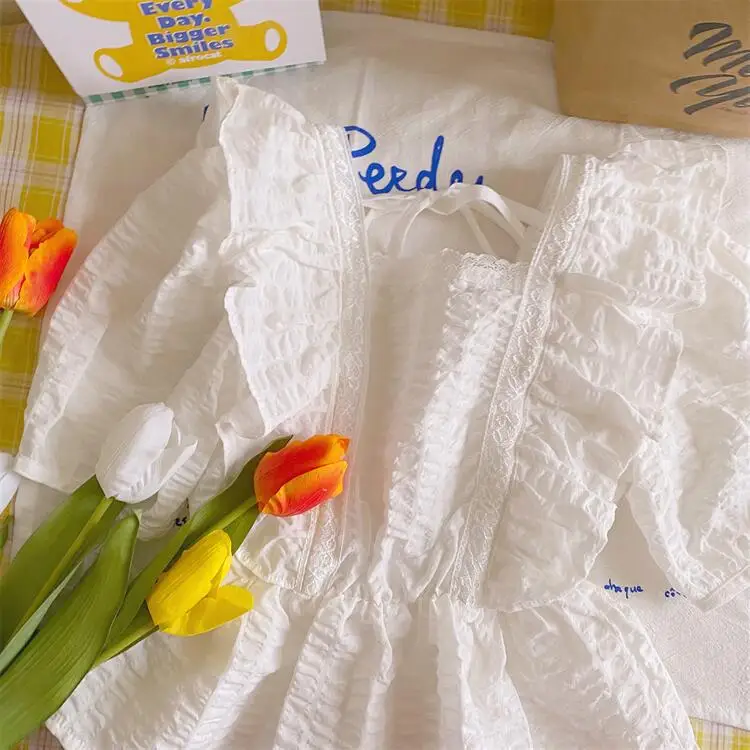 Олень jonmi 2022 летние кружевные блузки с оборками для маленьких девочек Детские