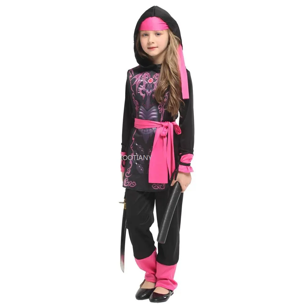 2024 девочки Ниндзя Косплей платье Дети Розовый кристалл Дракон ниндзя костюм