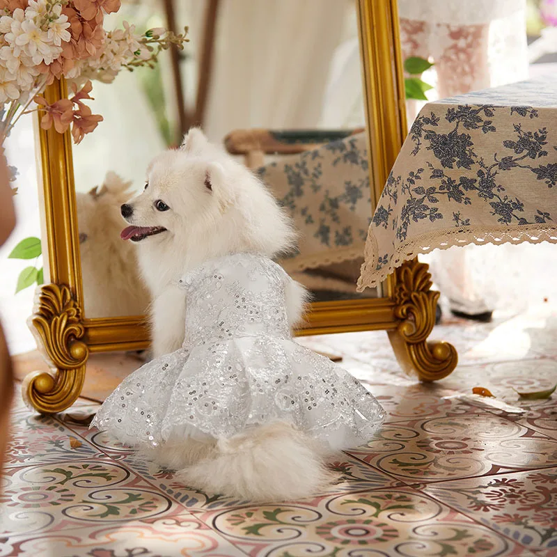 

High Quality Dog Dresses Elegant Solid Pet Products Clothes Spring Puppy Dress White Gold Wedding Dresses Teddy Princess Summer