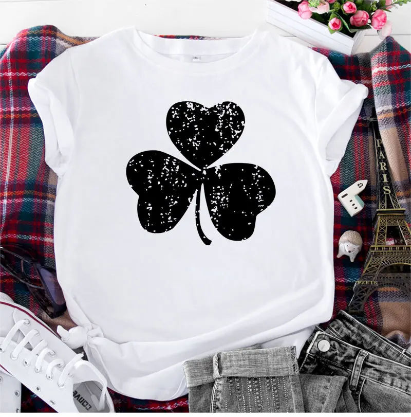 

Summer Cotton Women T Shirt Leaves Print Short Sleeve Graphic Tee Tops Casual O-Neck Female TS