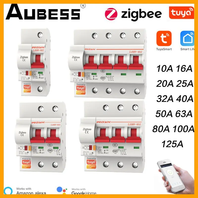 

Hot 1P/2P/3P/4P Tuya Zigbee Smart Circuit Breaker 16A-125A Automatic Switch Overload Short Circuit Works With Alexa Google Home