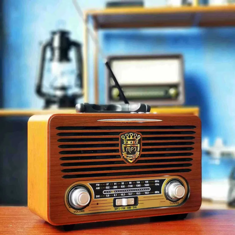 MEIER M115BT FM AM SW 3 Band Vintage Retro Radio Built Speaker Rechargeable With Remote Control Support AUX USB TF Mp3 Player