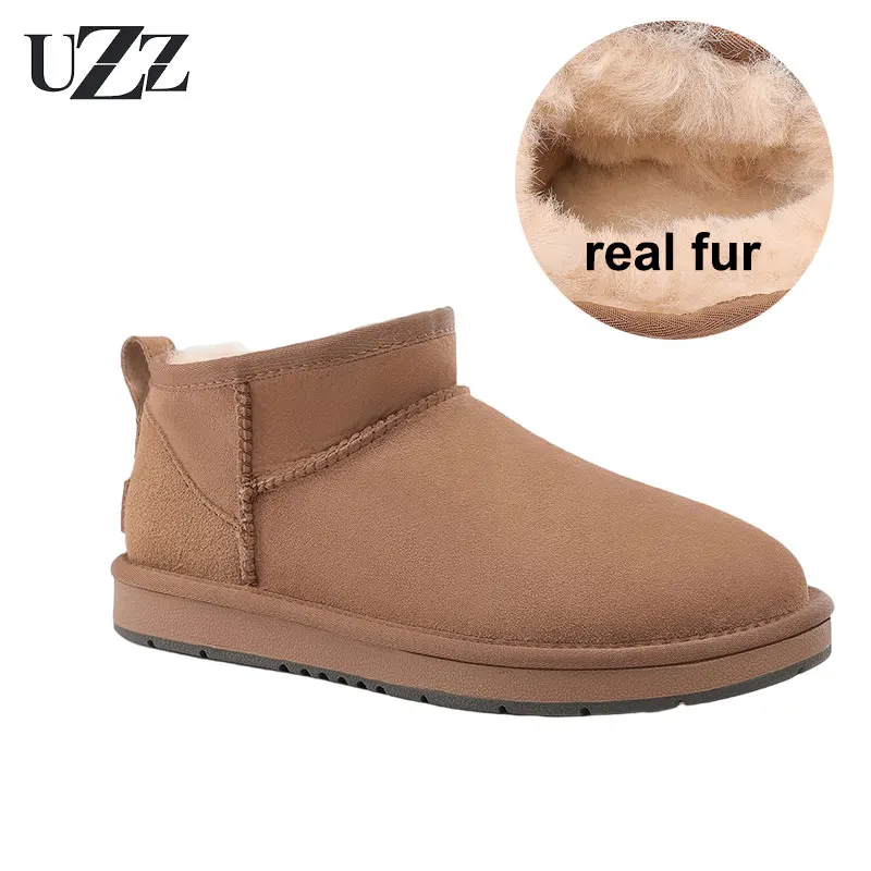 

UZZ Women's Winter Classic Sheepskin Snow Boots Wool Thick Short-Tube Ladies Leather Wool Warm Short Boots Ankle Girl Mini Shoes