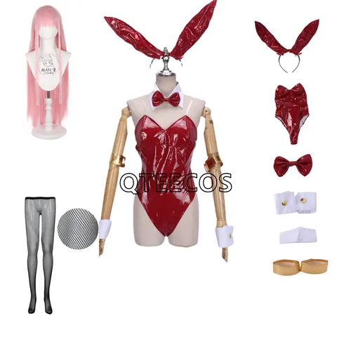 Костюм для косплея аниме дорогой Zero Two Bunny Girl 02, сексуальный женский комбинезон, красный кожаный костюм, наряды на Хэллоуин