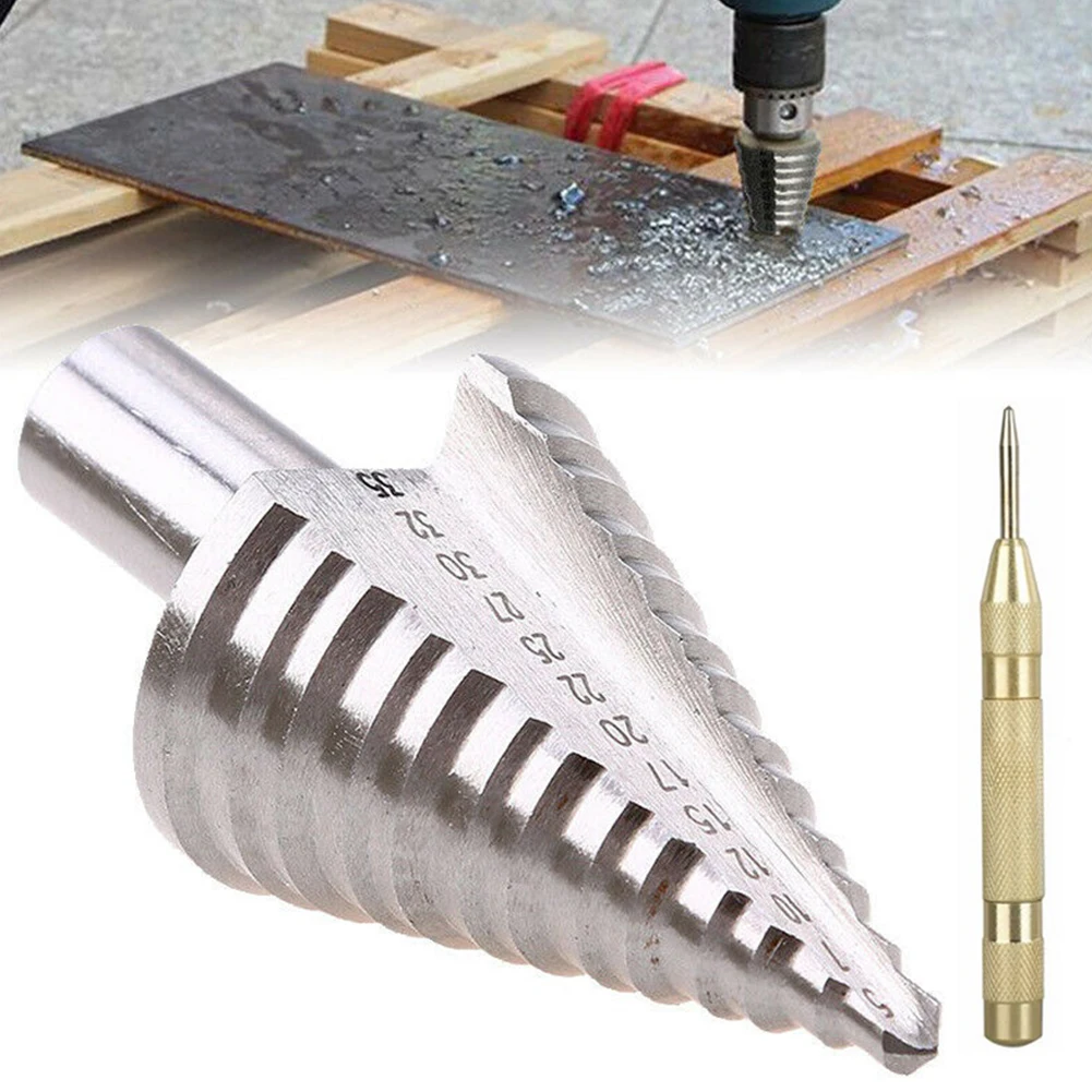 

2pcs 5-35mm Step Cone Drill Bit HSS 13 Steps Hole Cutter With High Speed Steel Automatic Center Punch X-type Opening Design