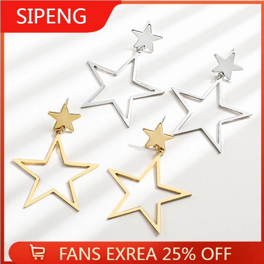 

Korean Fashion Gold Plated Stars Earrings For Women Retro Drop Pendant Girl Earrings 2022 Trend Jewelry Gift