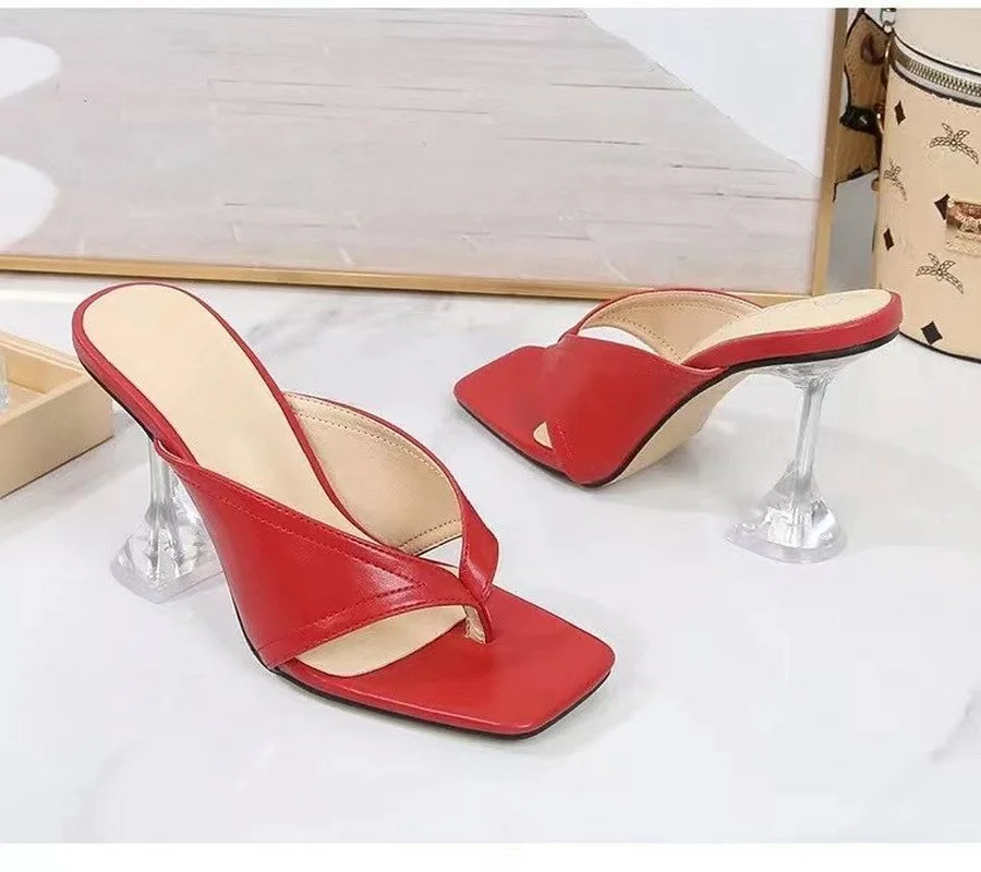 

Women's Plus Size High Heel Slipper New Square Toe High Heel Fashion Open Toe Flip Flops Design Luxury Shoe 2022 new