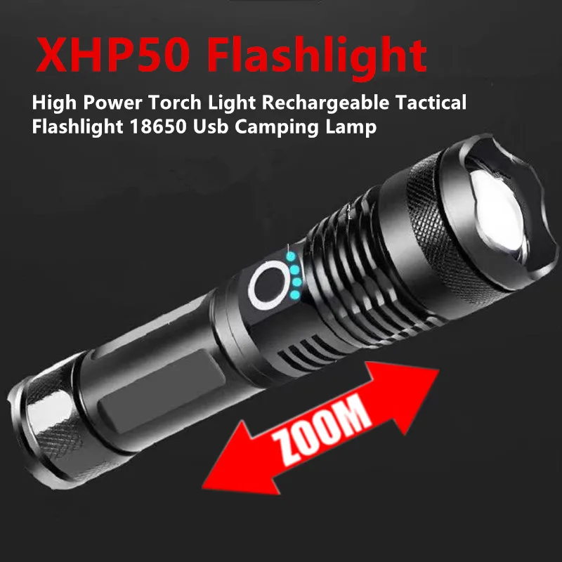 Светодиодный фонарик XHP50 мощные светодиодные фонарики с USB 5 режимов фонарь для