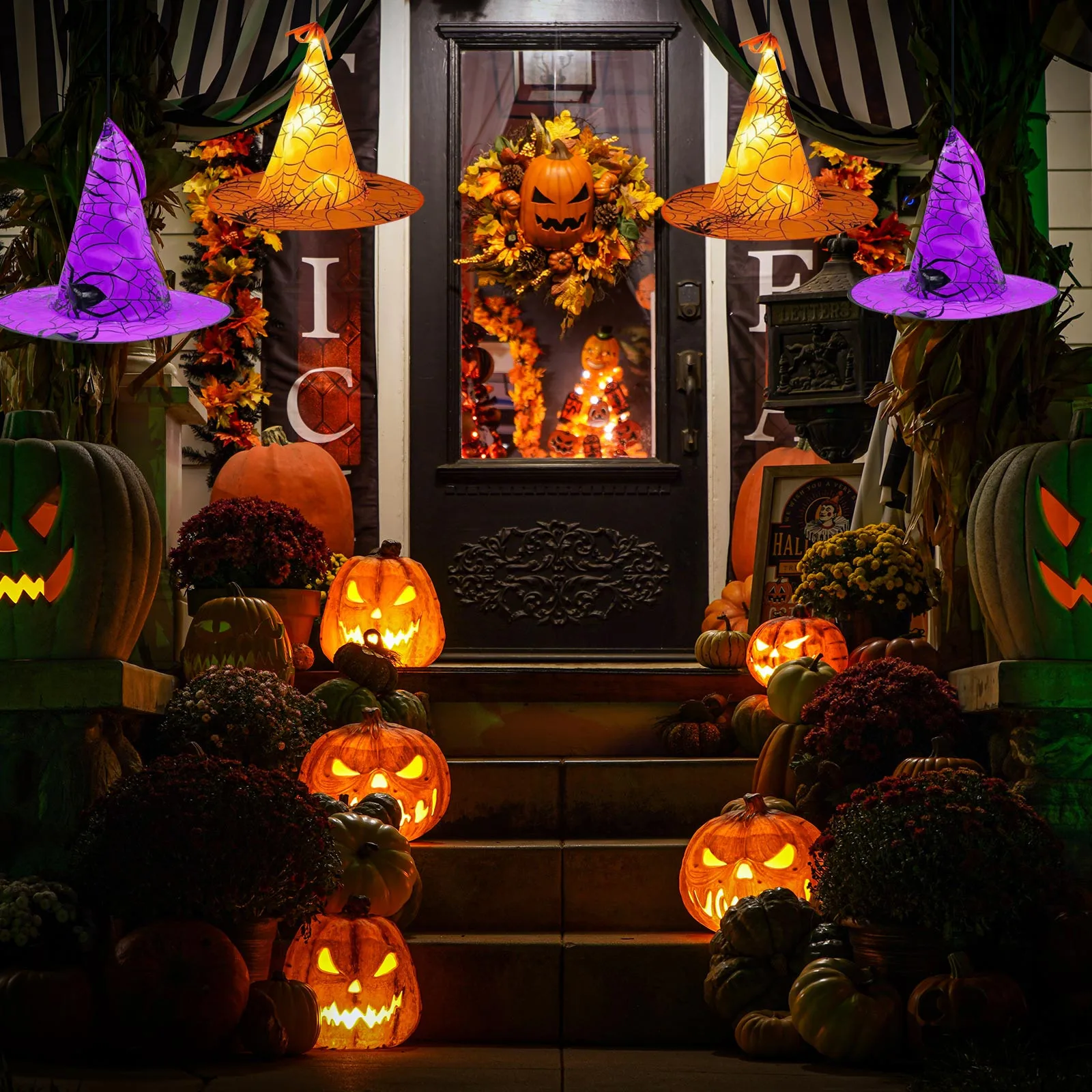 Светодиодный Светящийся Фонарь На Тему Хэллоуина Шляпа Ведьмы Звездное Небо