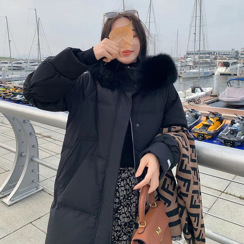 New Winter Coat Women Korean Thickened Cotton Jacket Women Artifical Fur Hat Long Loose Bread Coat Elegant Fashion Parkas
