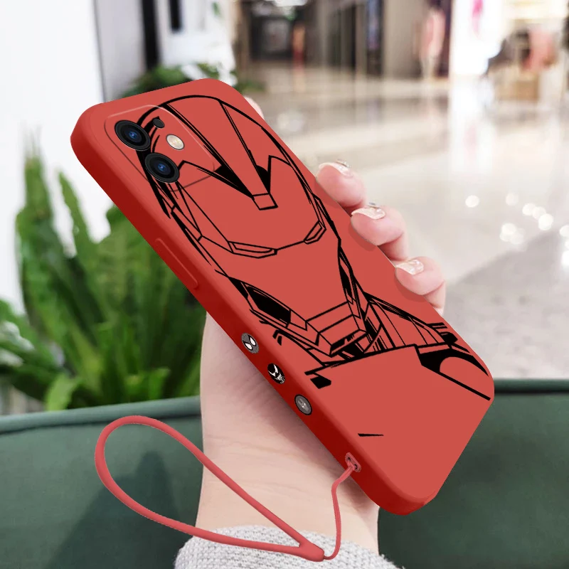 Marvel Spiderman Iron Man Phone Case For iPhone 14 13 12 11 Pro Max Mini X XR XS MAX SE 8 Plus With Lanyard Silicone Soft Cover images - 6