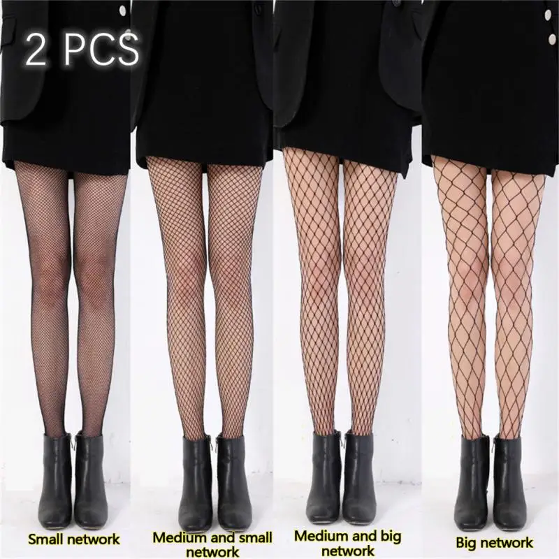 

2 PCS Black White Sexy Women's Long Fishnet Stockings Spring Summer Pantyhose Mesh Tights Trendy High Waist Party Hosiery