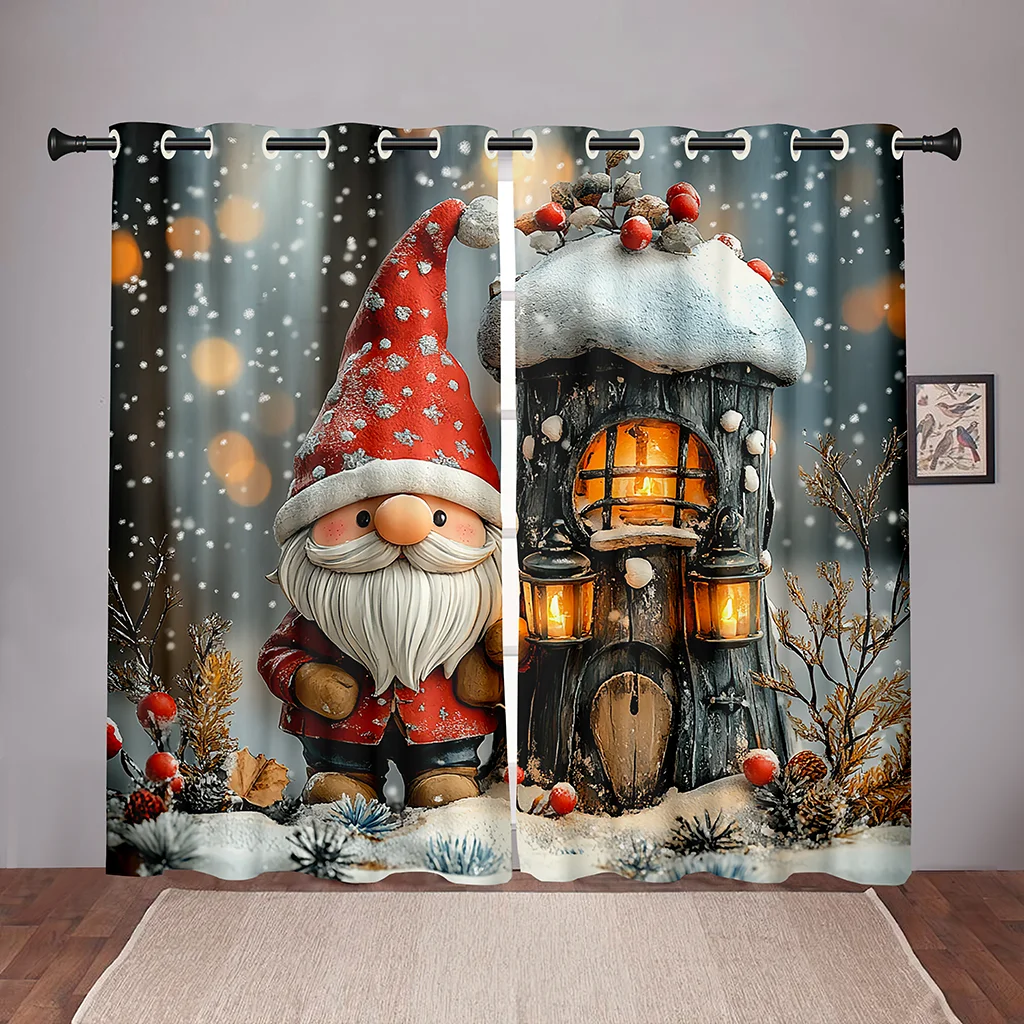 Рождественские шторы с гномами 2 панели 3D принт солнцезащитный блок зимний