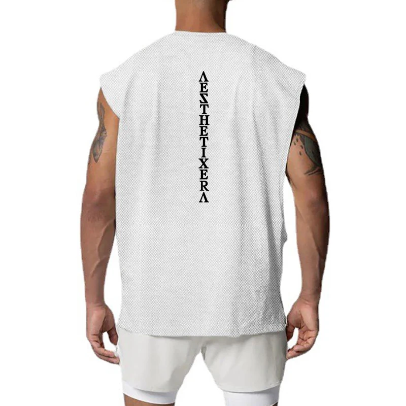 

Oversized Gym Tank Top Men Open Side Cut Off Fitness Sleeveless Shirt Mesh Quick Dry Bodybuilding Clothing Muscle Singlets Vest
