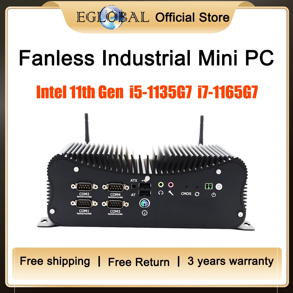 Процессор Eglobal Fanless промышленный мини-ПК Core i7 1165G7 i5 1135G7 11-го поколения прочный промышленный ПК 2x Intel i225 2,5G LAN HDMI VGA 4G LTE