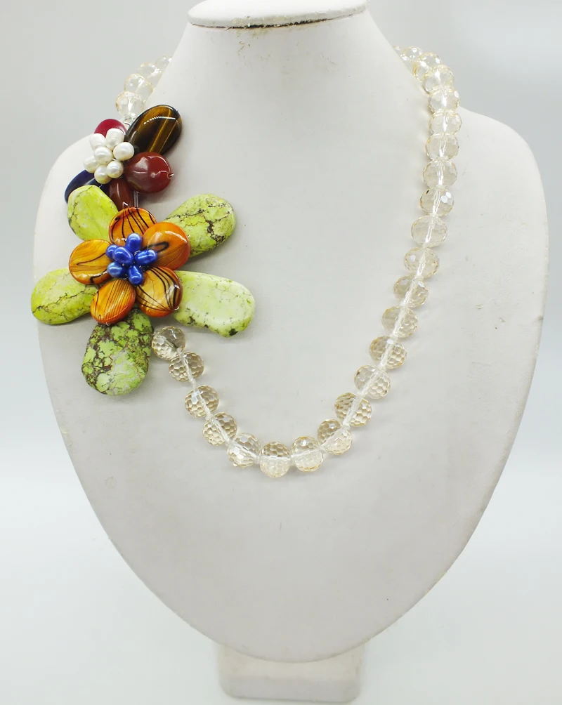 сладкий кристалл полудрагоценные камни. Ожерелье с цветком ручной вязки 60см