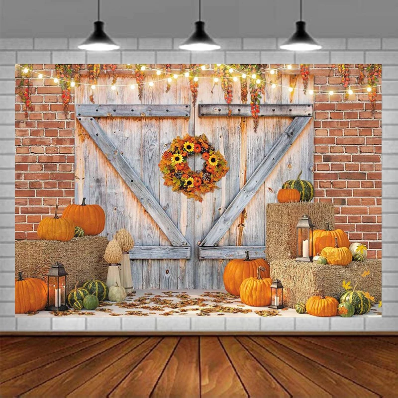 

Fall Rustic Farm Door Photography Backdrop Autumn Thanksgiving Harvest Barn Background For Children Birthday Party Banner Decor