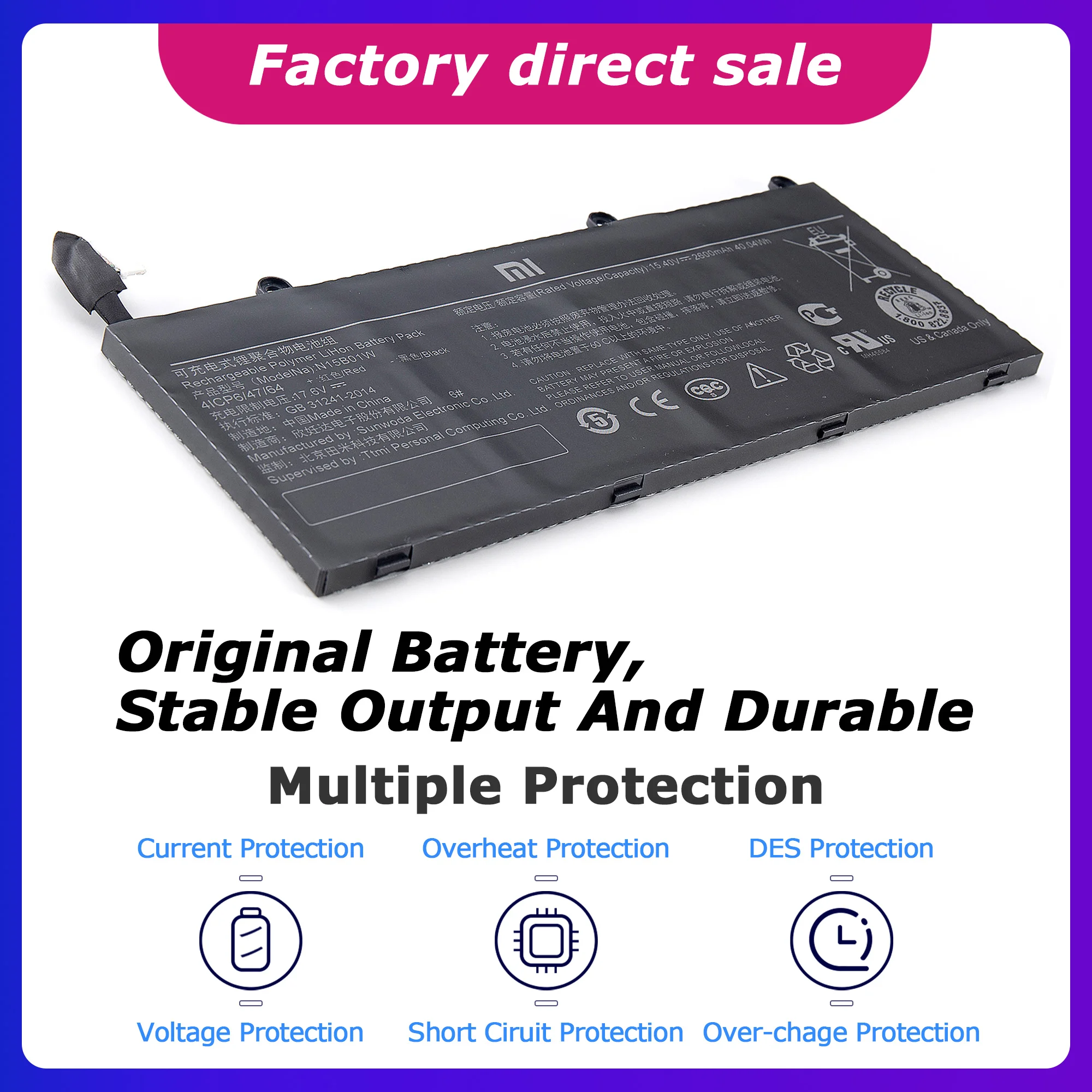 Фото N15B01W Оригинальный OEM аккумулятор для Xiaomi Ruby 15,6 дюймов NOTEBOOK Ti/TM1703/TM1802 аккумулятор для ноутбука 15,4 В 40,04 Втч Бесплатные инструменты №3