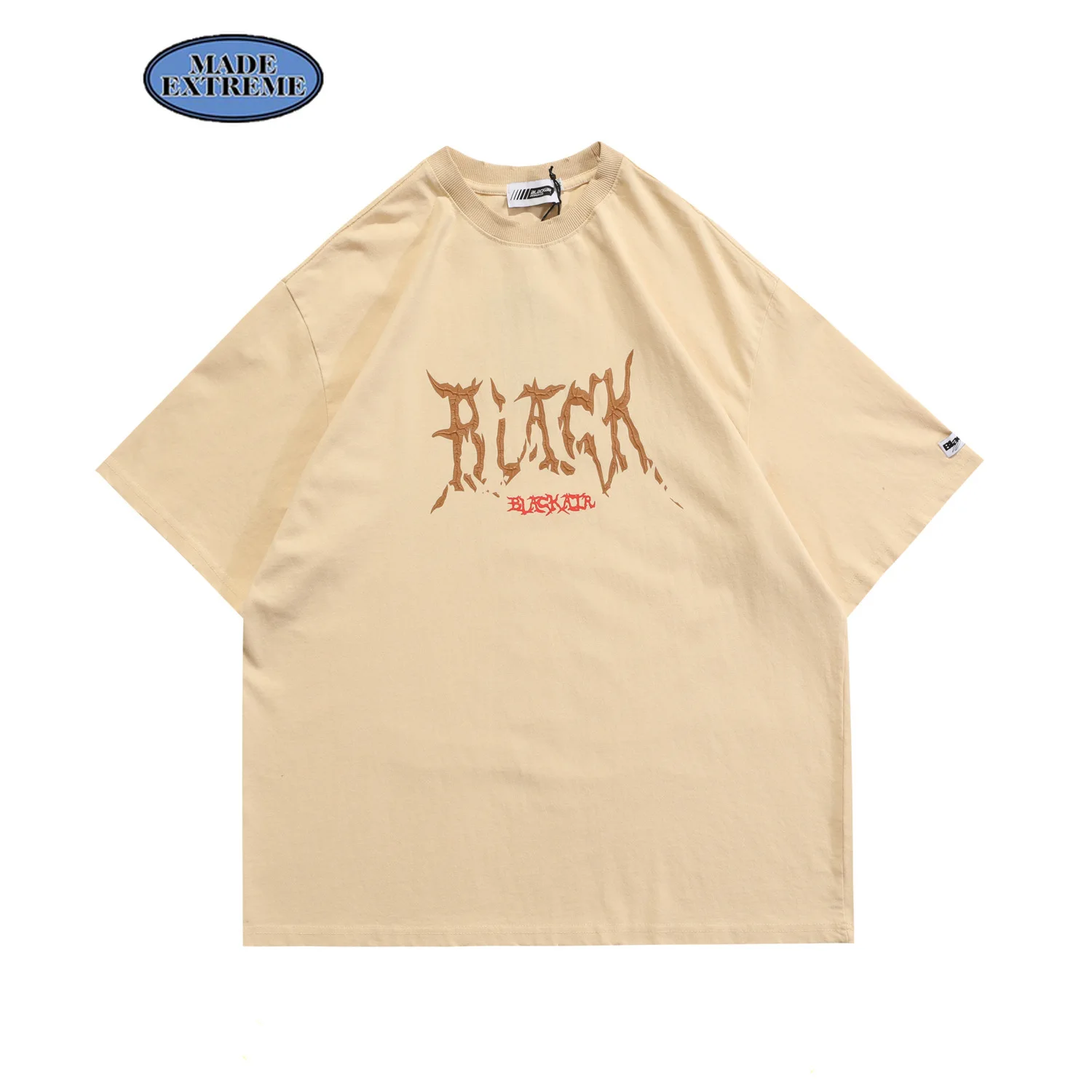BLACKAIR Flame text short sleeve t shirts high street retro casual shirt men oversized gothic tops graphic tees streetwear |