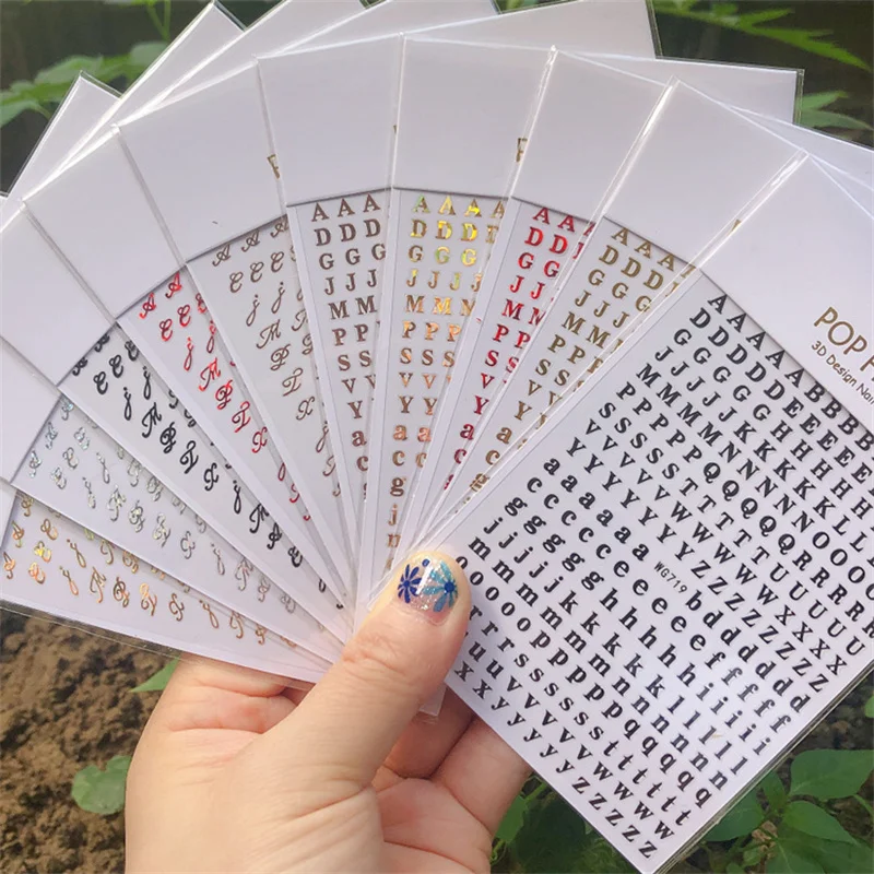 

1pcs 3D 26 English Alphabets Nails Stickers Antique Multi Colors Small Letter Self-adhesive Nail Art Decal Manicure Accessories