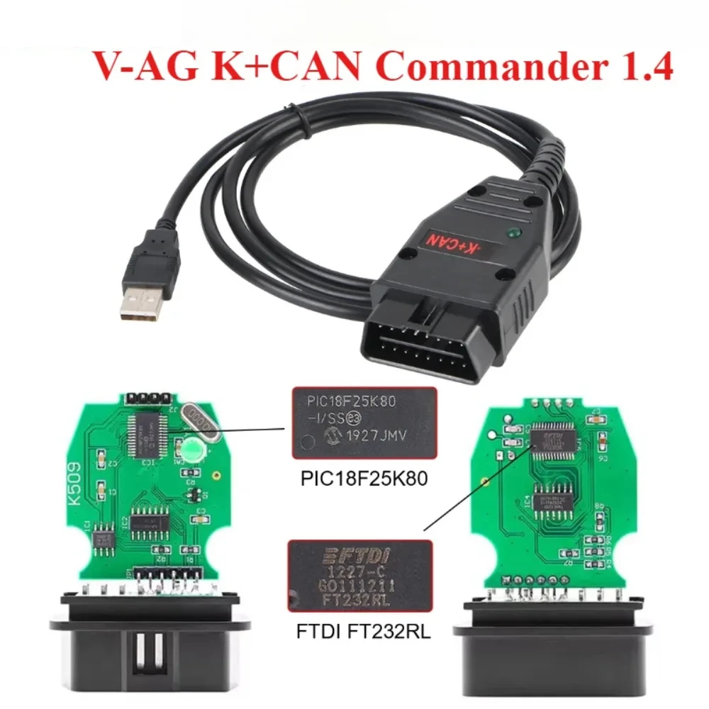 Фото НОВЫЙ автомобильный сканер для VAG K + CAN Commander 1.4 OBD2, автомобильные аксессуары с кабелем FT232RL PIC18F25K80 для диагностических инструментов V-W Audi №2