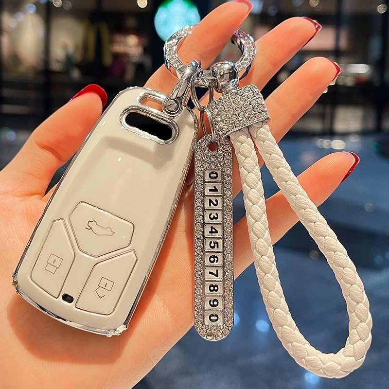 

Leather Rope No. Plate Car Key Case Cover for Audi A6 A1 A3 A7 A5 Sportback C7 C5 A4 B9 R8 Tt Mk2 C6 8p Q7 S7 Q8 A8L RS 3 S4 S6