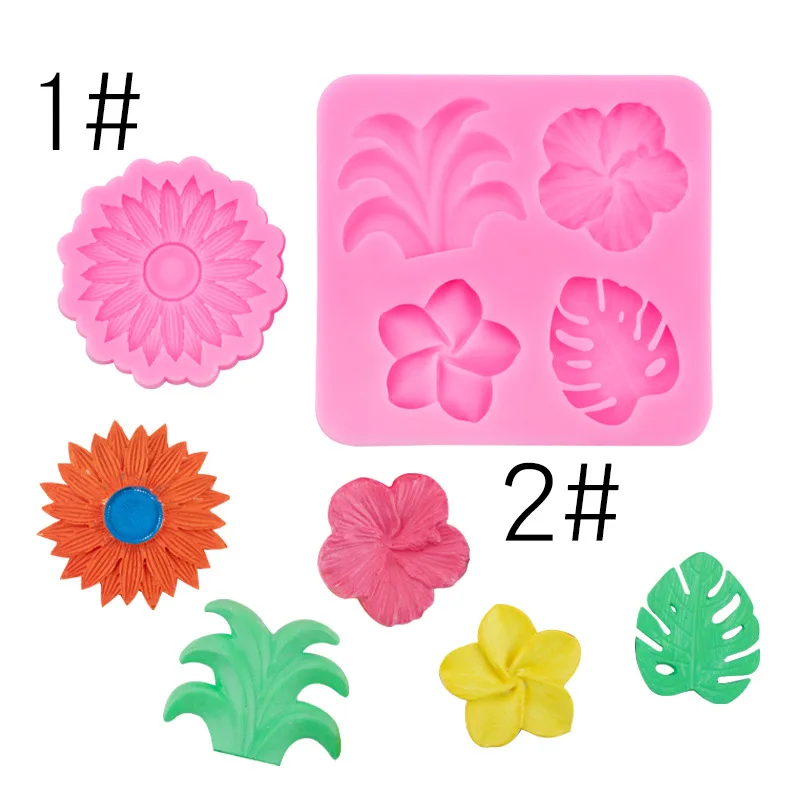 SUNFLOWER Coconut Tree Plumeria Rubra Hibiscus Rosa-Sinensis Monstera Liquid Fondant Cake Silicone Mold Polymer Clay Epoxy 412