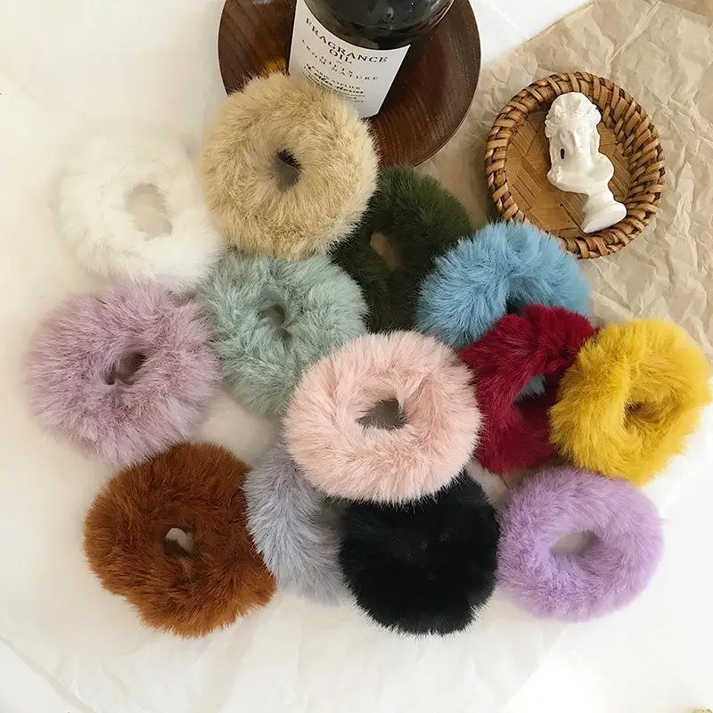 

Imitated Rabbit Fur Candy Colored Fluffy Warm Autumn Winter Elastic Hair Band Scrunchies Women Girls Plush Hair Rope Hairwear