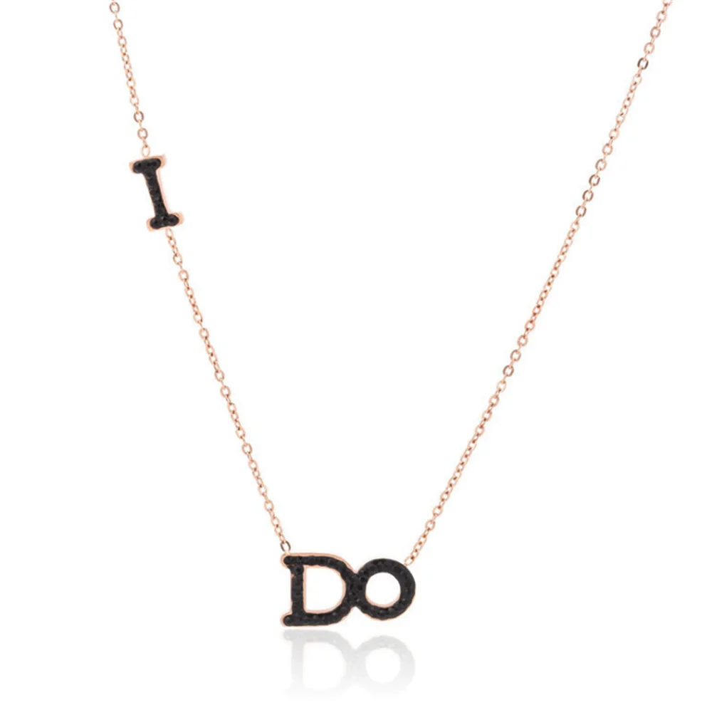 

316L Stainless Steel Titanium Rose Gold English Letter Necklace Black White Crystal Zircon Letter Pendant No Fade