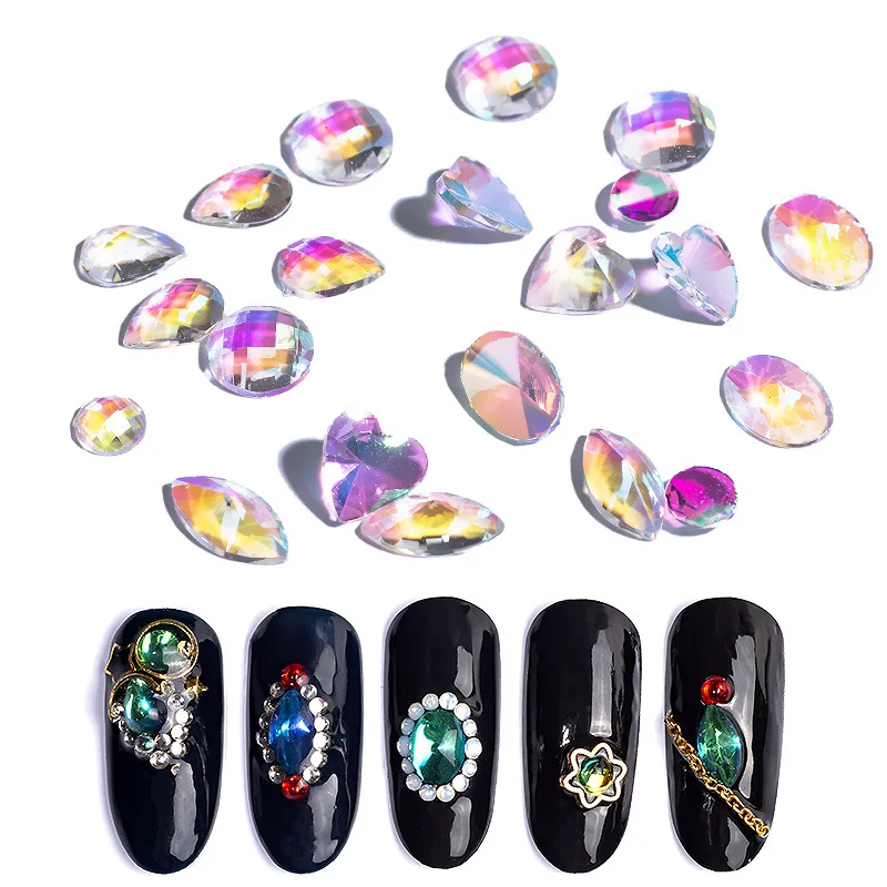 

Mix Colourful Crystal AB Nail Art Rhinestones Flatback Strass Shiny Glass Stones Gems For 3D Nails DIY Manicure Decorations