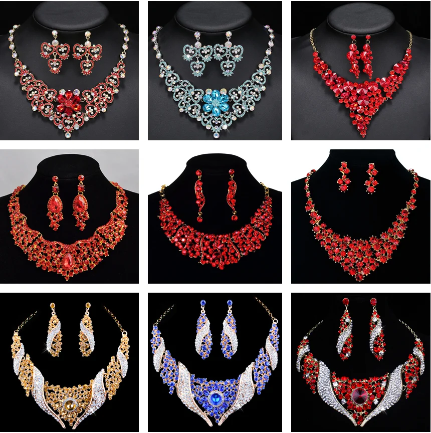 

Ladies Jewelry Set Bridal Dress Necklace Earrings Two Piece Set Red Necklace Set Accessories Toast Clothing Jewelry Wholesale