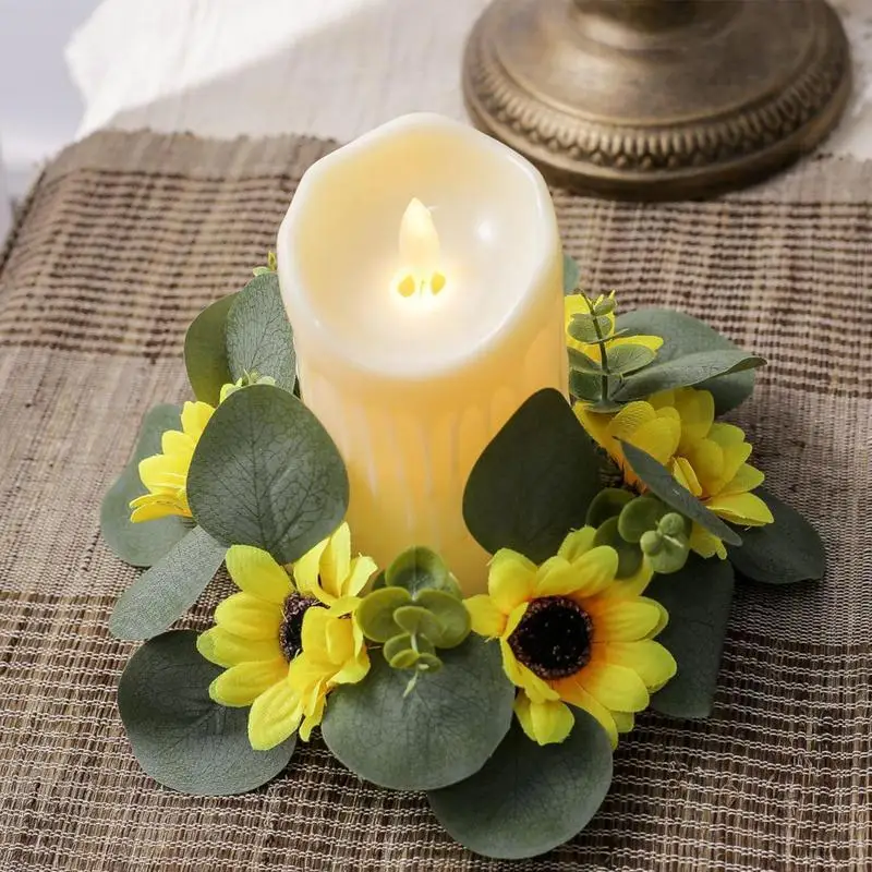 Подсолнух Кольца Для Свечей Венки 9 дюймов Искусственные Кухонного Шкафа