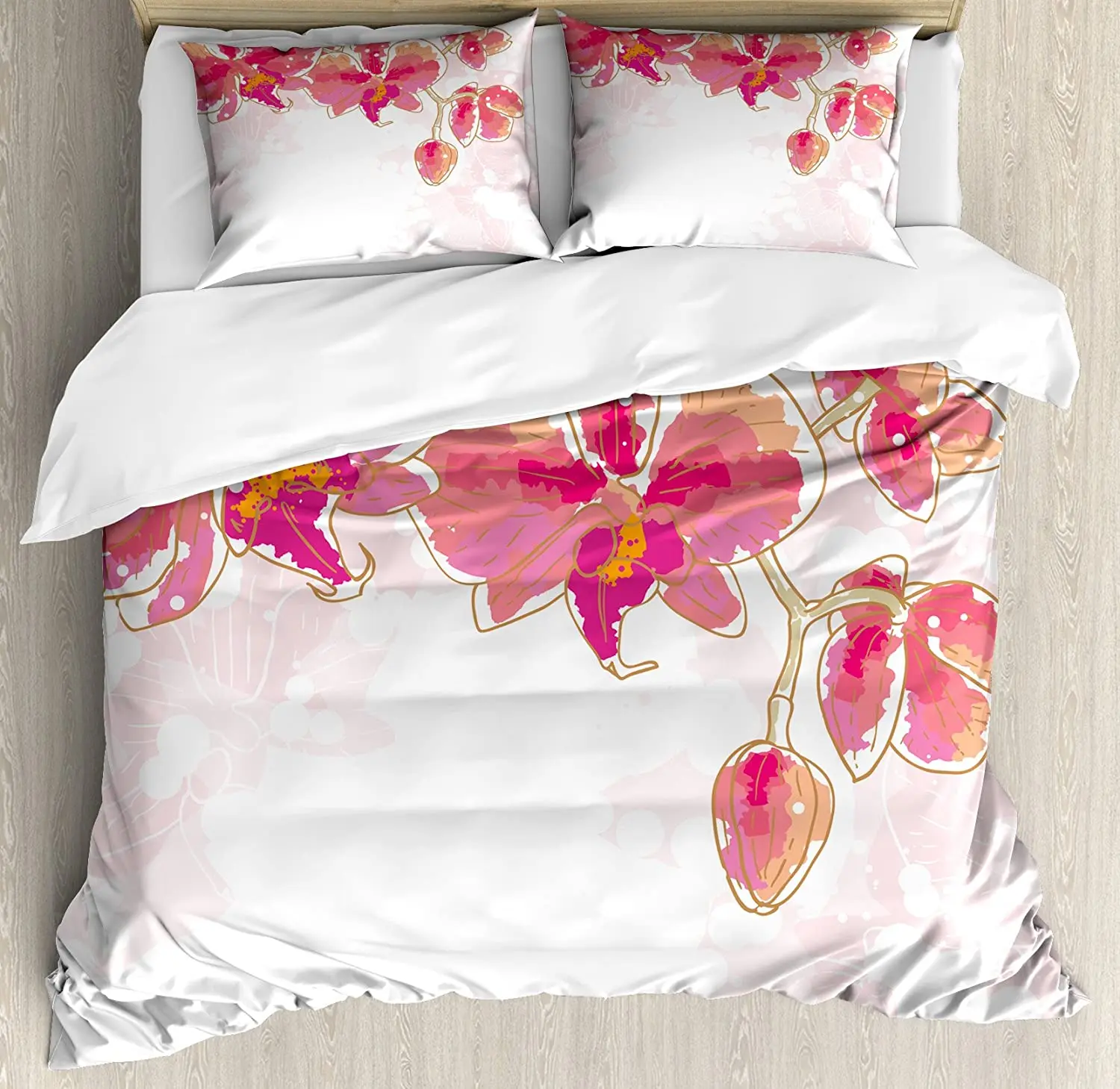 

Floral Bedding Set For Bedroom Bed Home Contour Drawing Orchids Flower Tropic Bridal Bouqu Duvet Cover Quilt Cover Pillowcase