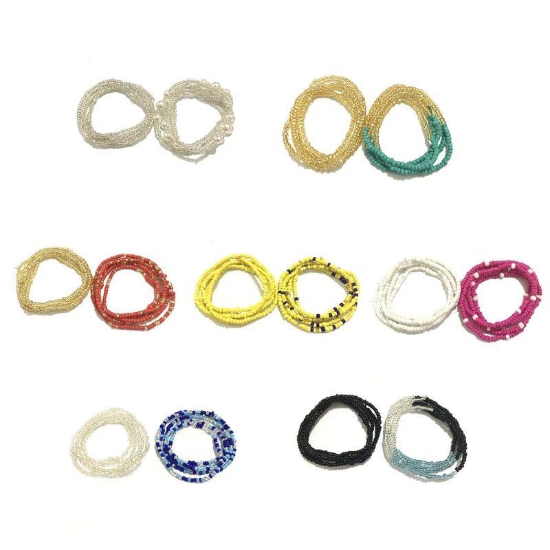

2PCS African Waist Beads For Women Colorful Glass Beads Elastic Belly Waist Bead