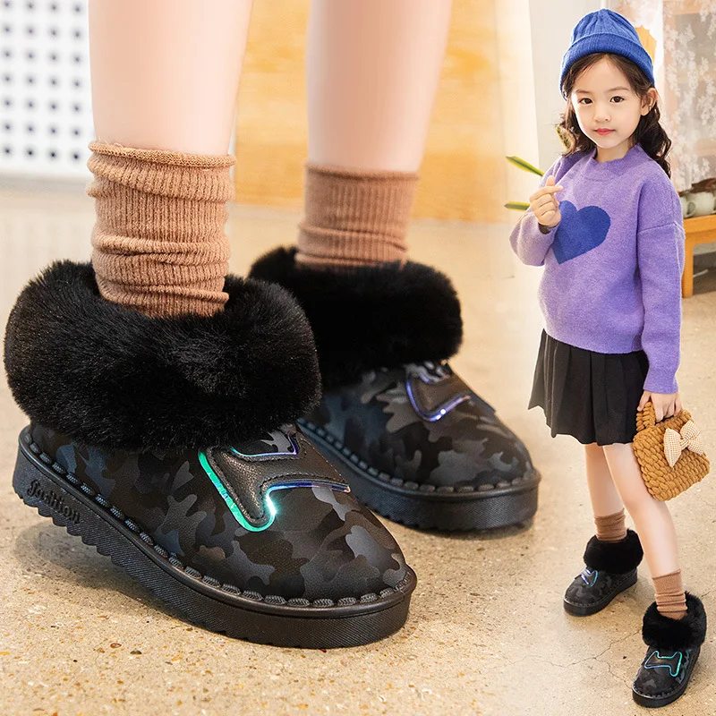 

Children Solid Unisex Winter Boots Girls Boys Shoes Kids Snow Boots Plush Ankle Boots Fashion Flat Round-toe Cotton-padded Shoes
