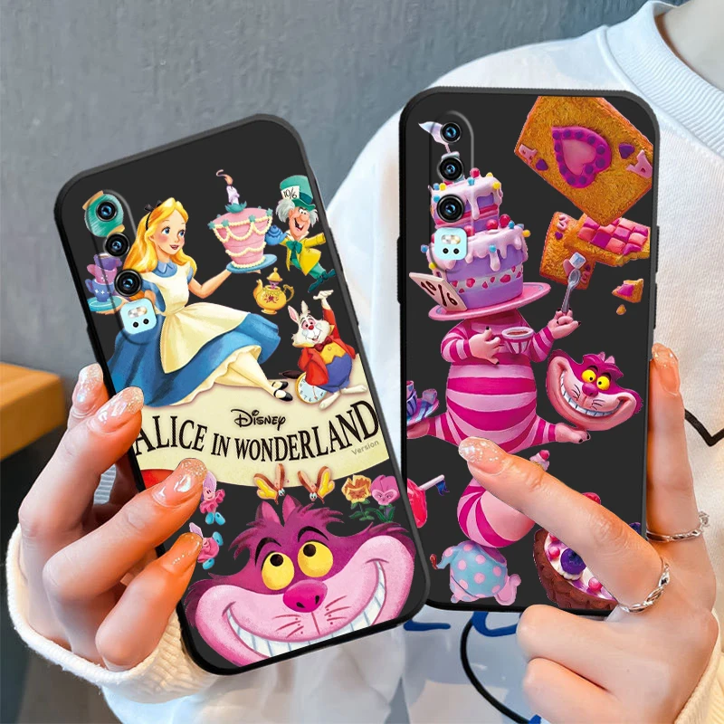 

Cute Alice and Cheshire Cat Phone Case For Huawei P50 P40 P30 P20 Lite 5G Nova Plus 9 SE Pro 5T Y9S Y9 Prime Y6 Balck TPU