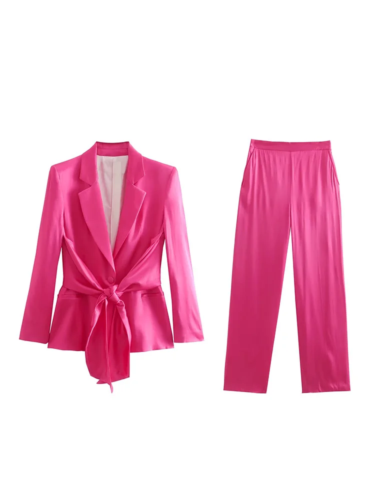 

Fall 2022 Women's Fashion New Retro Casual Lapel Single Buckle Belt Bow With Silk Satin Texture Office Chic Elegant Design Blaze