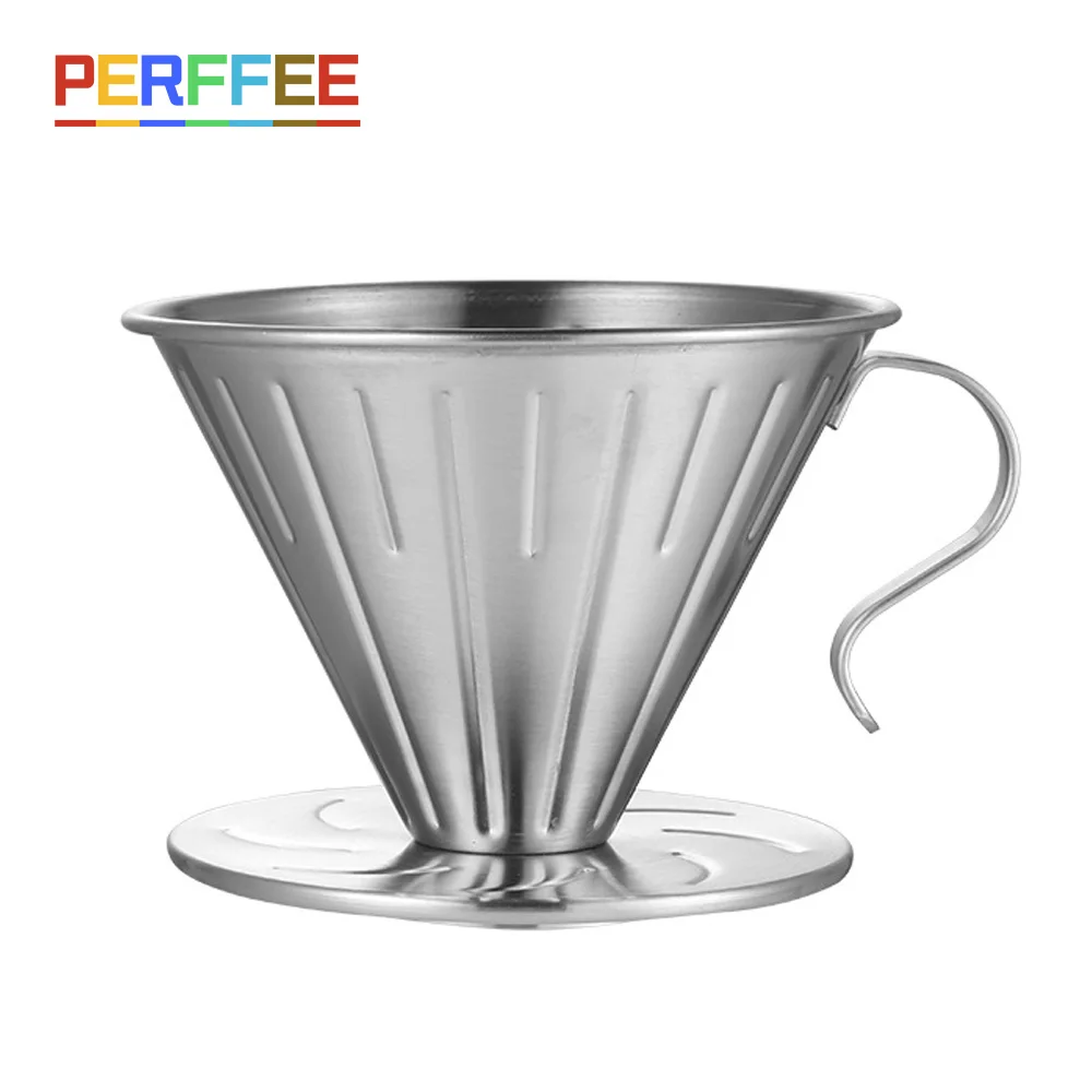 Coffee Dripper Stainless Steel V Shape Drip Coffee Funnel V01 V02 Hand Brewed Coffee Filter Barista Pour Over Coffee Brewing Cup