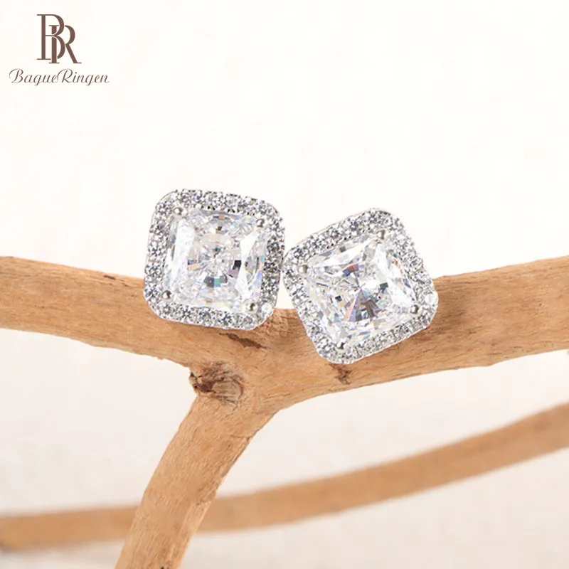 

Bague Ringen 925 Sterling Silver Stud Earrings For Women 7*7mm Square Gemstone Female Ear-studs Wedding Anniversary Fine Jewelry