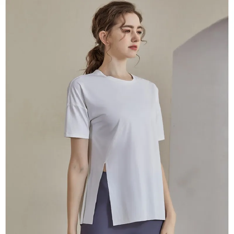 Women Loose Yoga Shirts Sport Short Sleeve Gym Fitness Sweatshirt Tops Quick Dry Breathable T-shirts Running Workout Sports Waer