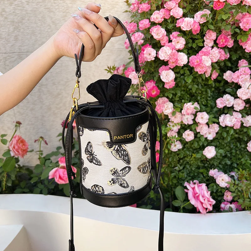 Женская сумка-ведро ручной работы WBS черная сумка через плечо из