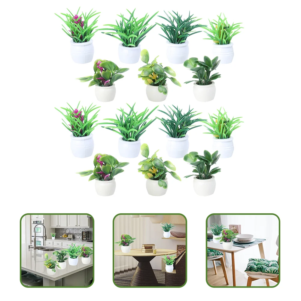 

14 Pcs Mini Potted Landscape Artificial Plants House Decor Manual Bonsai Ornament Plastic Miniature