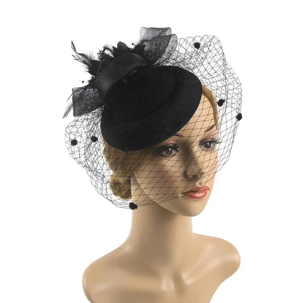 

Cocktail Tea Party Women Mesh Veil Feathers Flower Fascinators Hat Hair Clip Fedoras Hat Headband