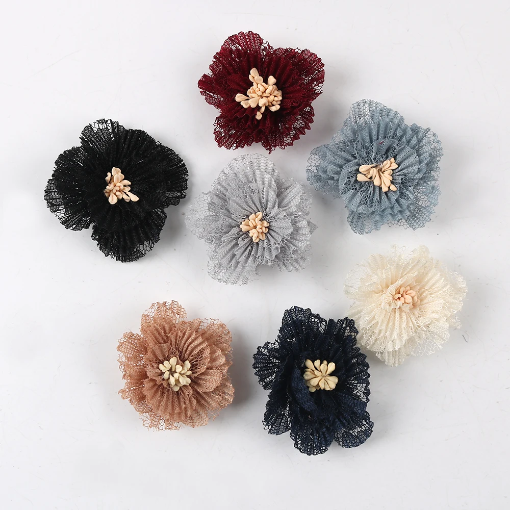 

10pcs//5cm Artificial Lace flower Head DIY Wedding Shoes Headdress Crafts Handmade Accessories